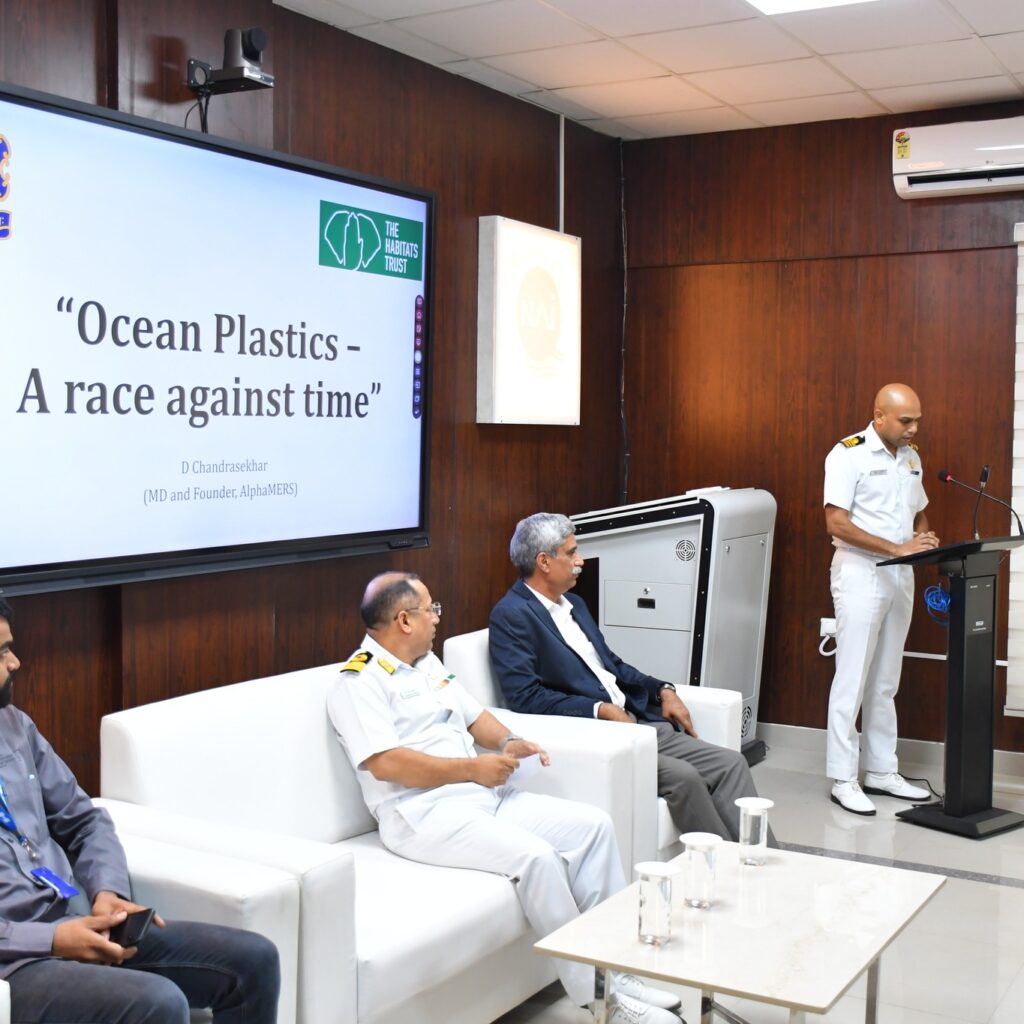 DC Sekhar speaking at Indian Navy Base at Vishakhapatnam on subject of marine plastics